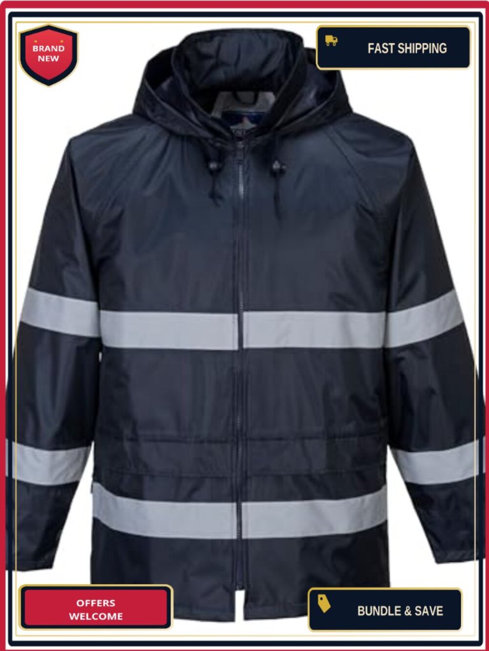 Hi-Vis Waterproof Rain Jacket with Reflective Tape